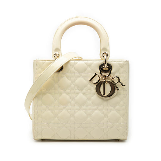 Dior Lady Dior Medium White Patent Leather
