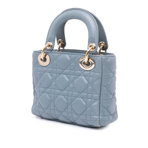 Dior Lady Dior Mini Blue Cannage Lambskin Silver