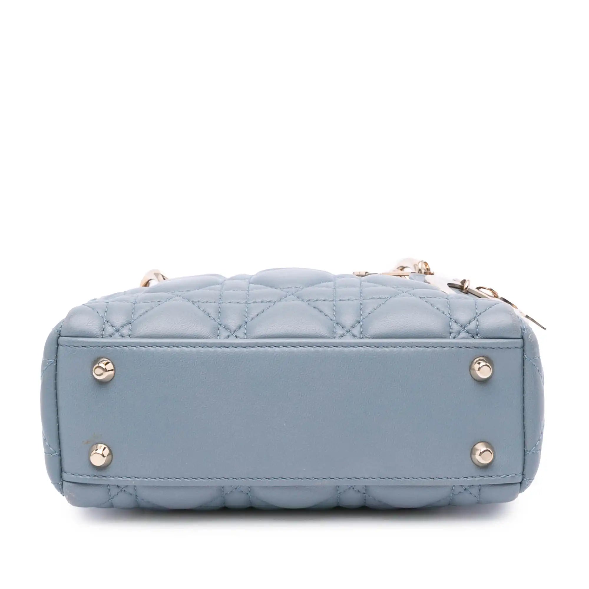 Dior Lady Dior Mini Blue Cannage Lambskin Silver