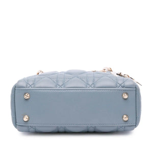 Dior Lady Dior Mini Blue Cannage Lambskin Silver