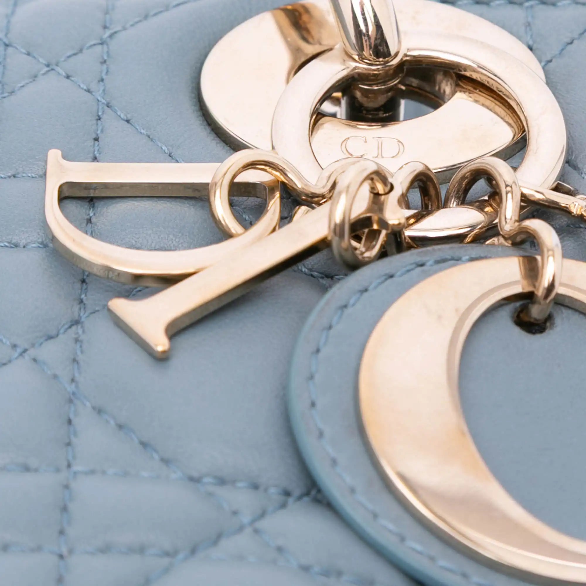 Dior Lady Dior Mini Blue Cannage Lambskin Silver
