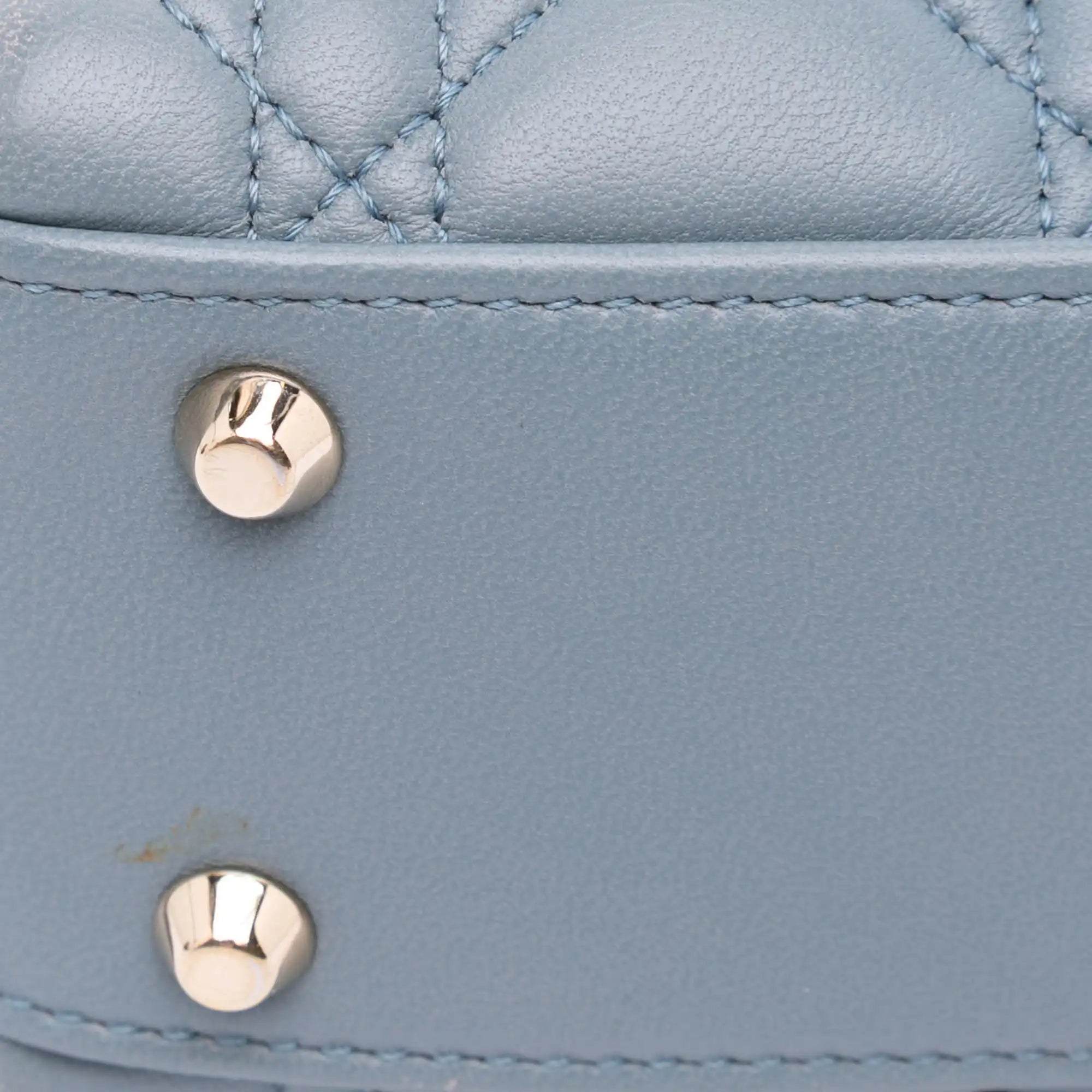 Dior Lady Dior Mini Blue Cannage Lambskin Silver