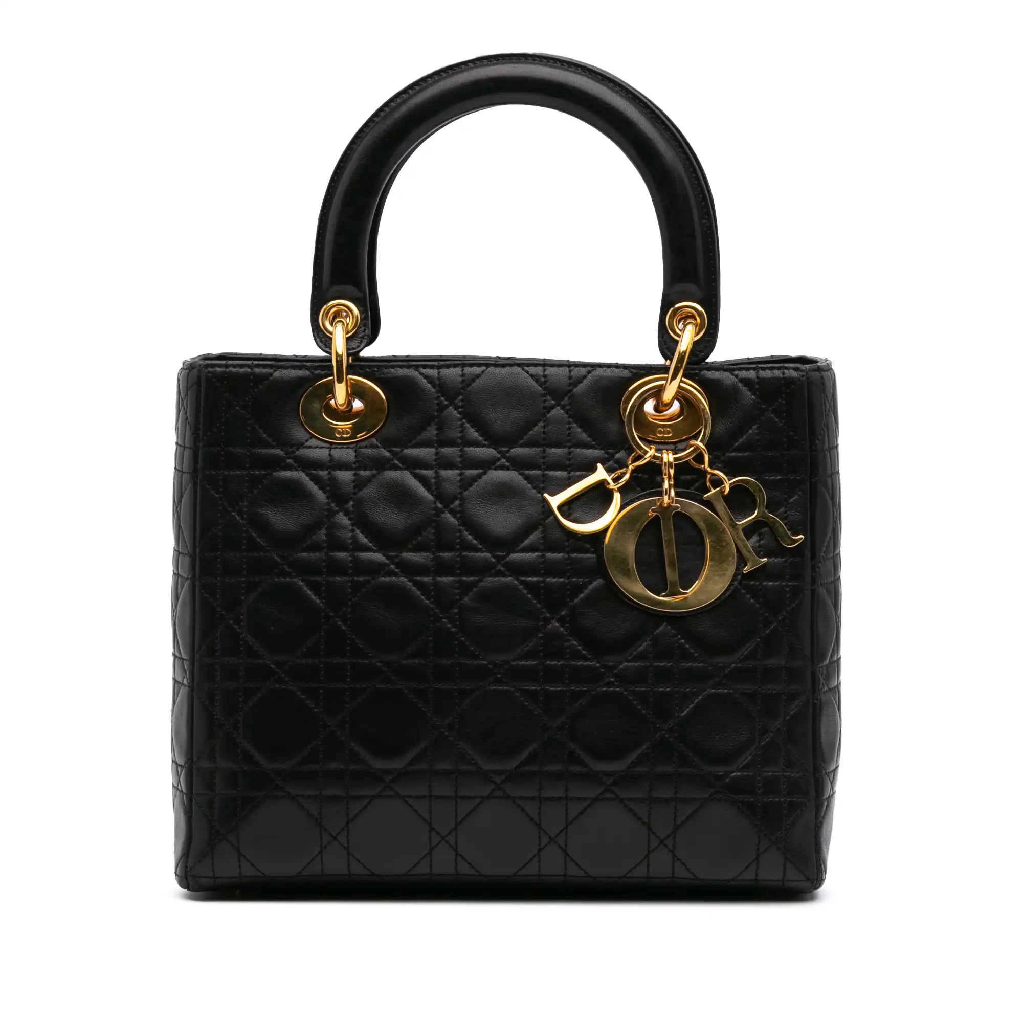 Dior Lady Dior Medium Black Lambskin Gold