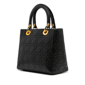 Dior Lady Dior Medium Black Lambskin Gold
