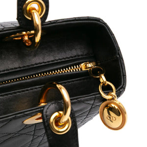 Dior Lady Dior Medium Black Lambskin Gold