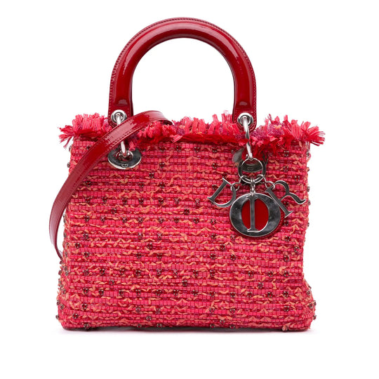 Dior Lady Dior Tweed moyen à franges rouges et strass