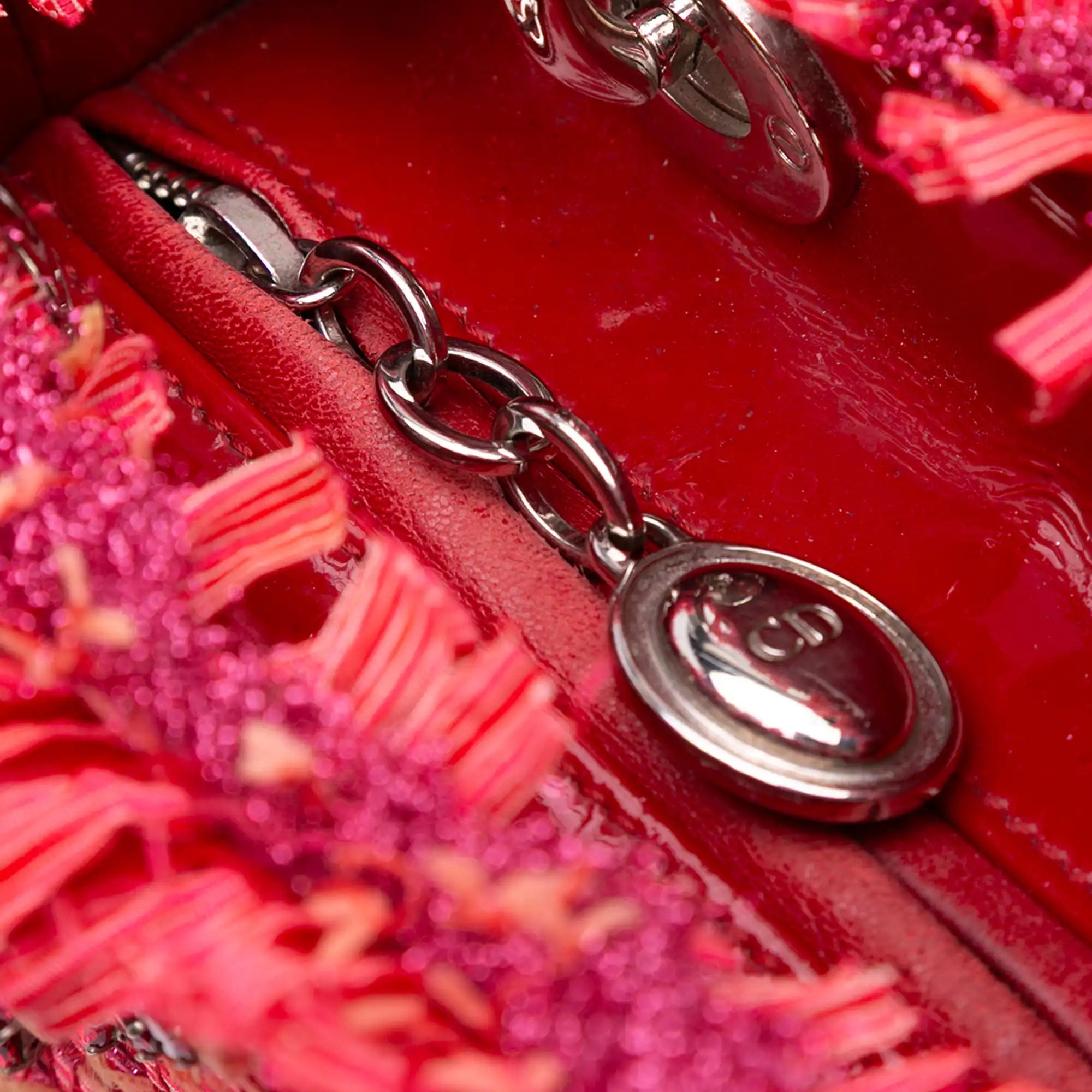 Dior Lady Dior Medium Red Fringe Rhinestone Tweed