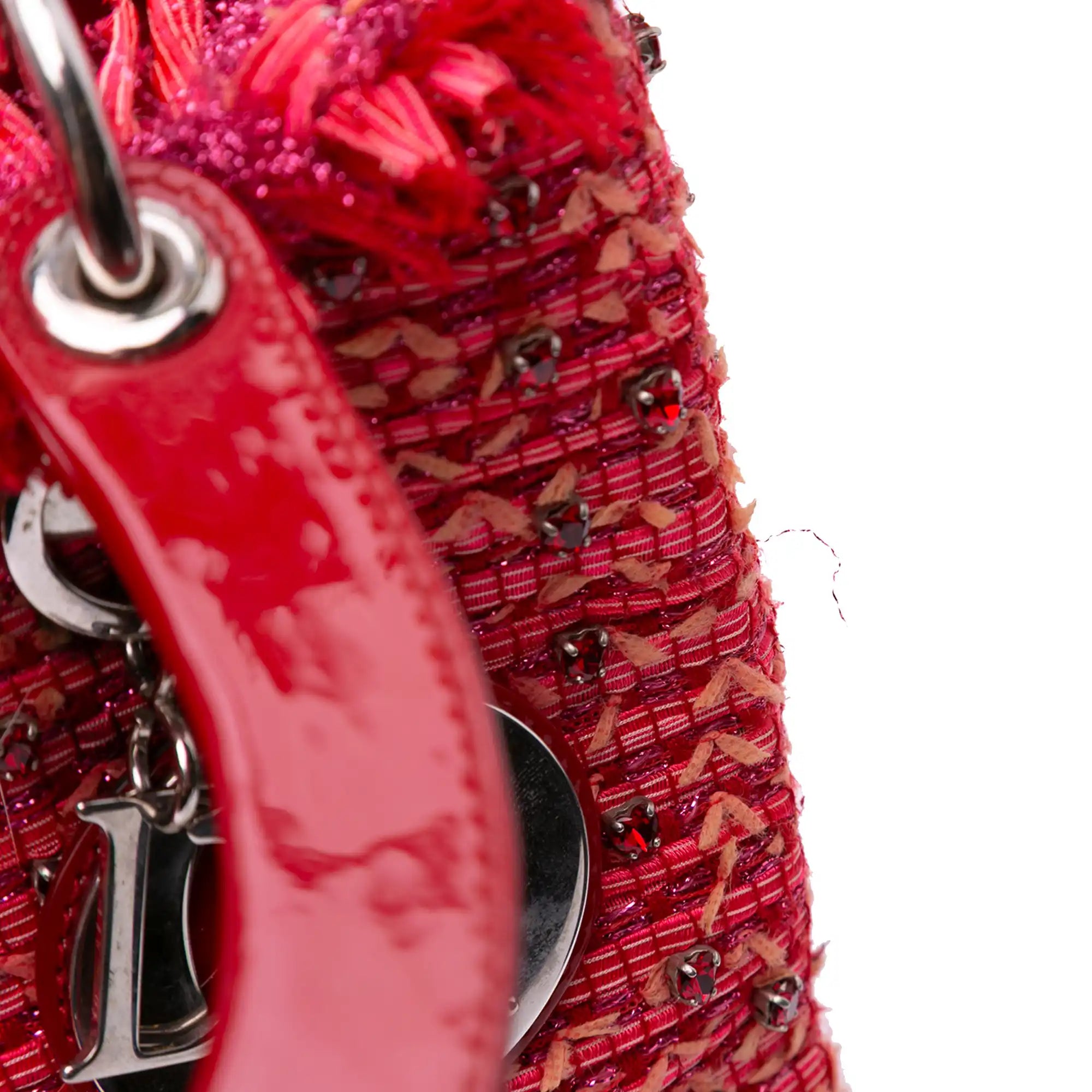 Dior Lady Dior Medium Red Fringe Rhinestone Tweed