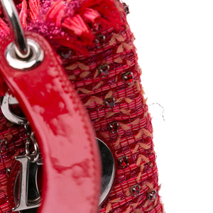 Dior Lady Dior Medium Red Fringe Rhinestone Tweed