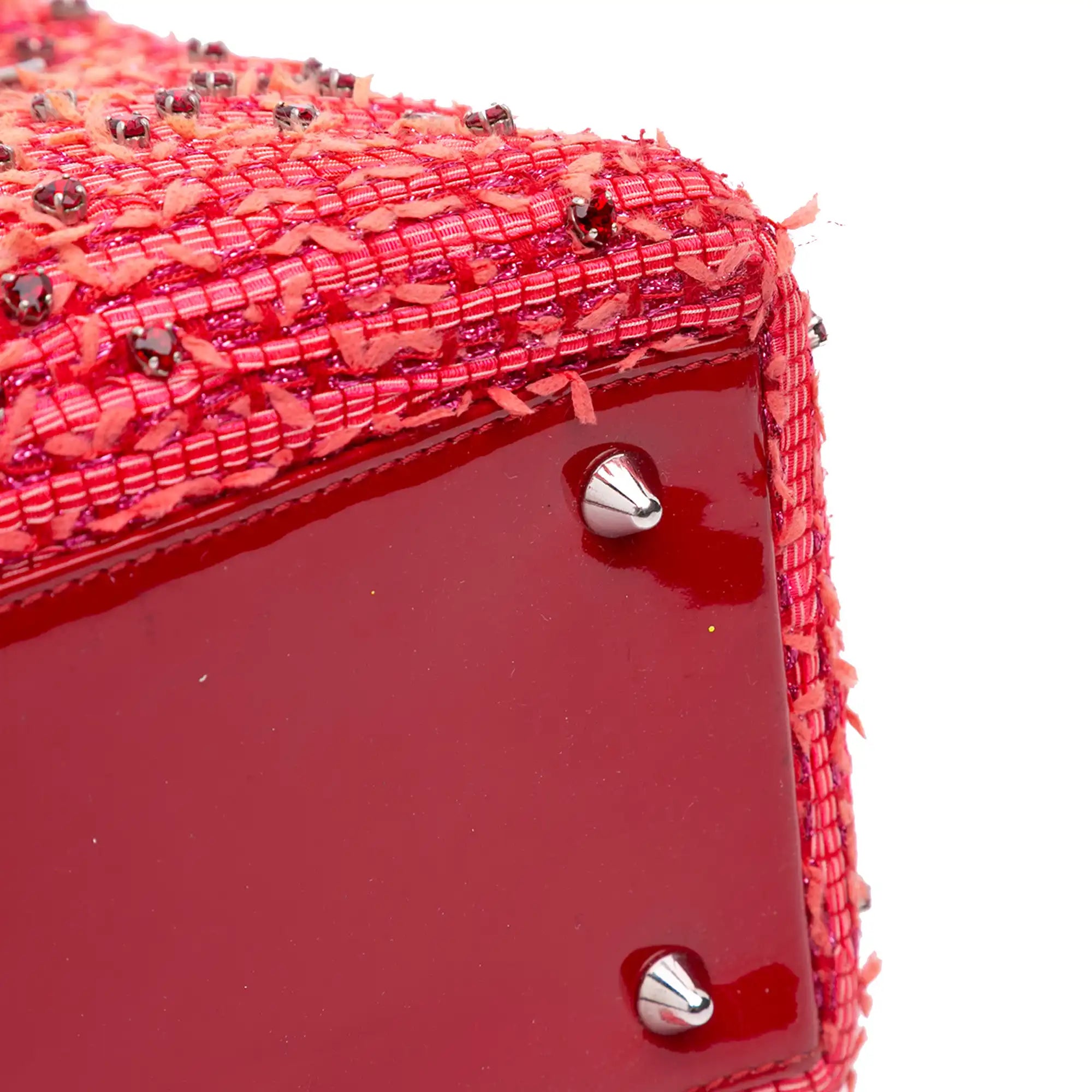 Dior Lady Dior Medium Red Fringe Rhinestone Tweed