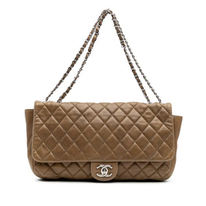 Chanel Classic Double Flap Jumbo Beige Caviar Argento