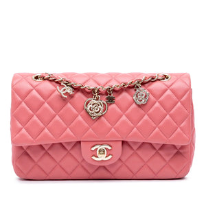Chanel Classic Single Flap Heart Charms Medium Pink Lambskin Gold