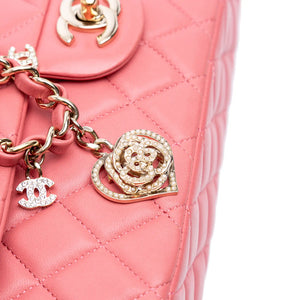 Chanel Classic Single Flap Heart Charms Medium Pink Lambskin Gold