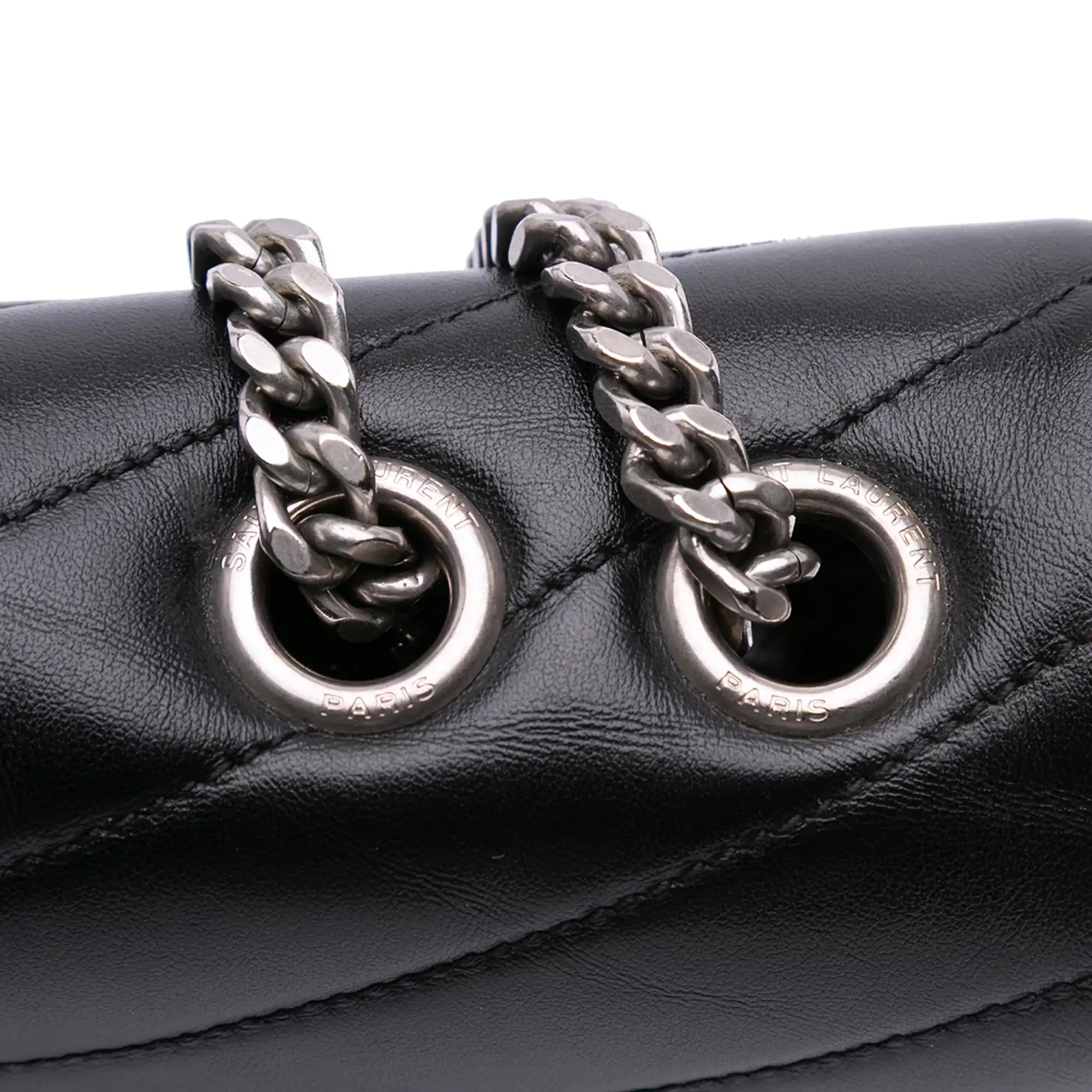 Yves Saint Laurent LouLou Medium Black Quilted Leather Silver
