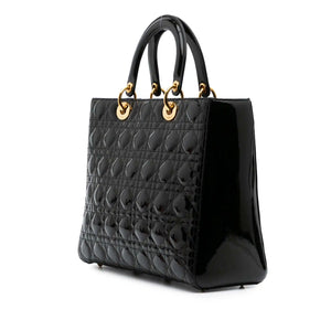 Dior Lady Dior Large Black Cannage Patent Leather Gold