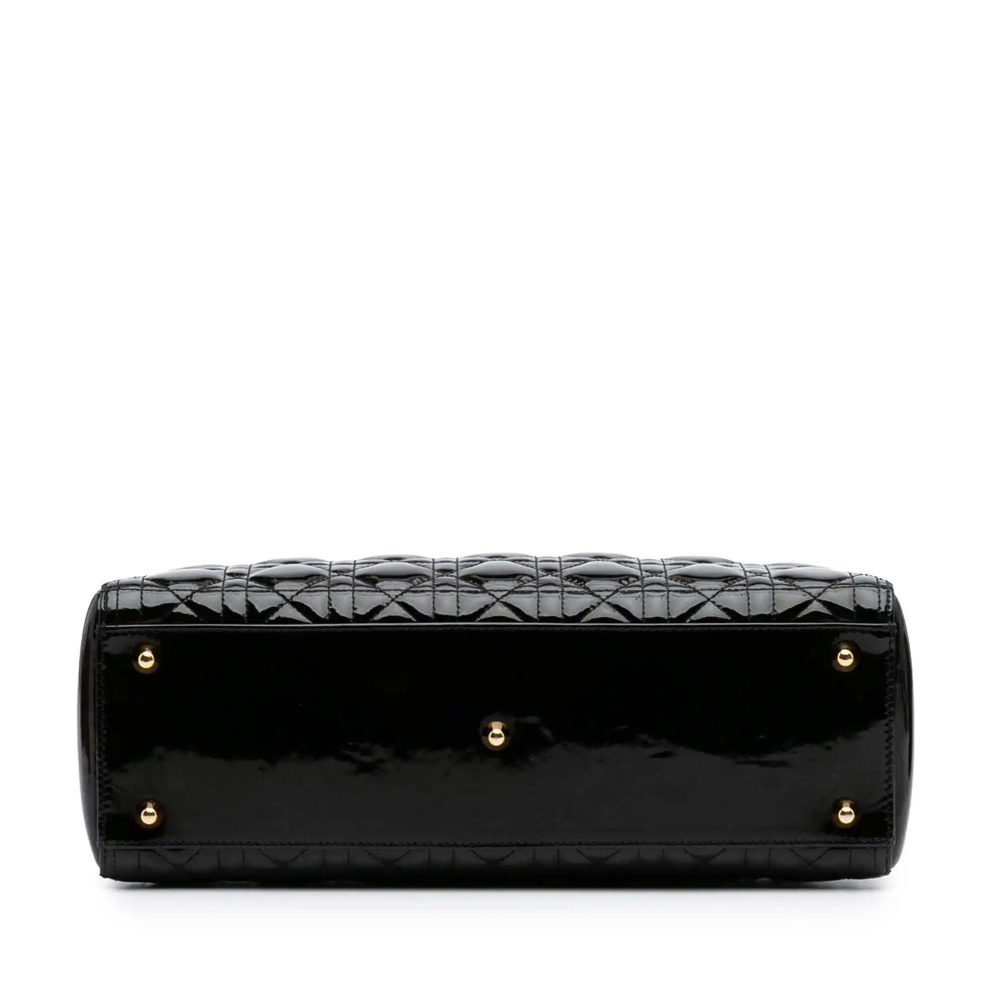Dior Lady Dior Large Black Cannage Patent Leather Gold