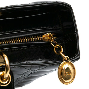 Dior Lady Dior Large Black Cannage Patent Leather Gold