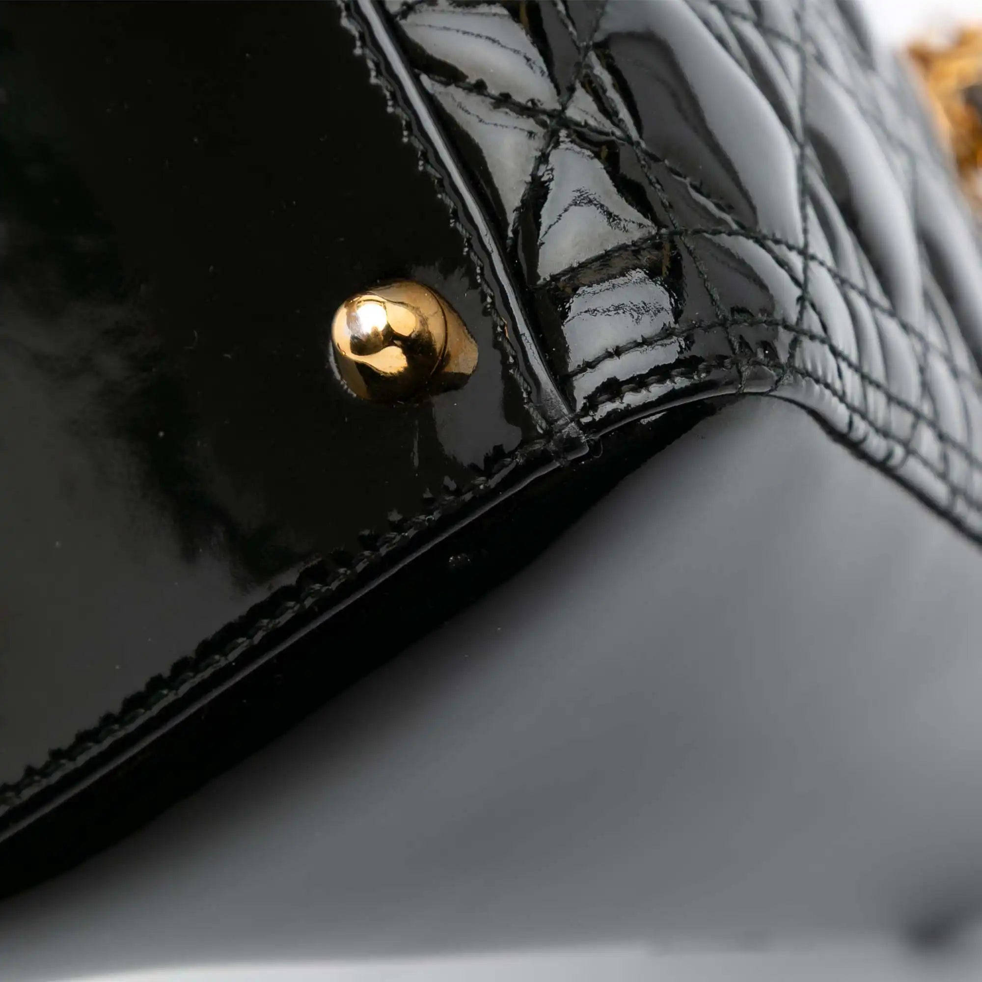 Dior Lady Dior Large Black Cannage Patent Leather Gold