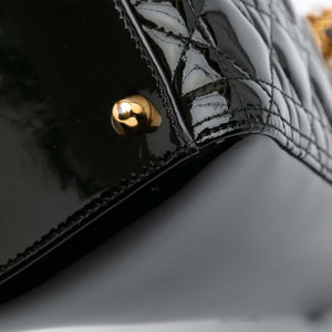 Dior Lady Dior Large Black Cannage Patent Leather Gold