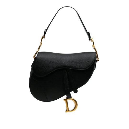 Dior Saddle Bag Black Grained Calfskin Gold