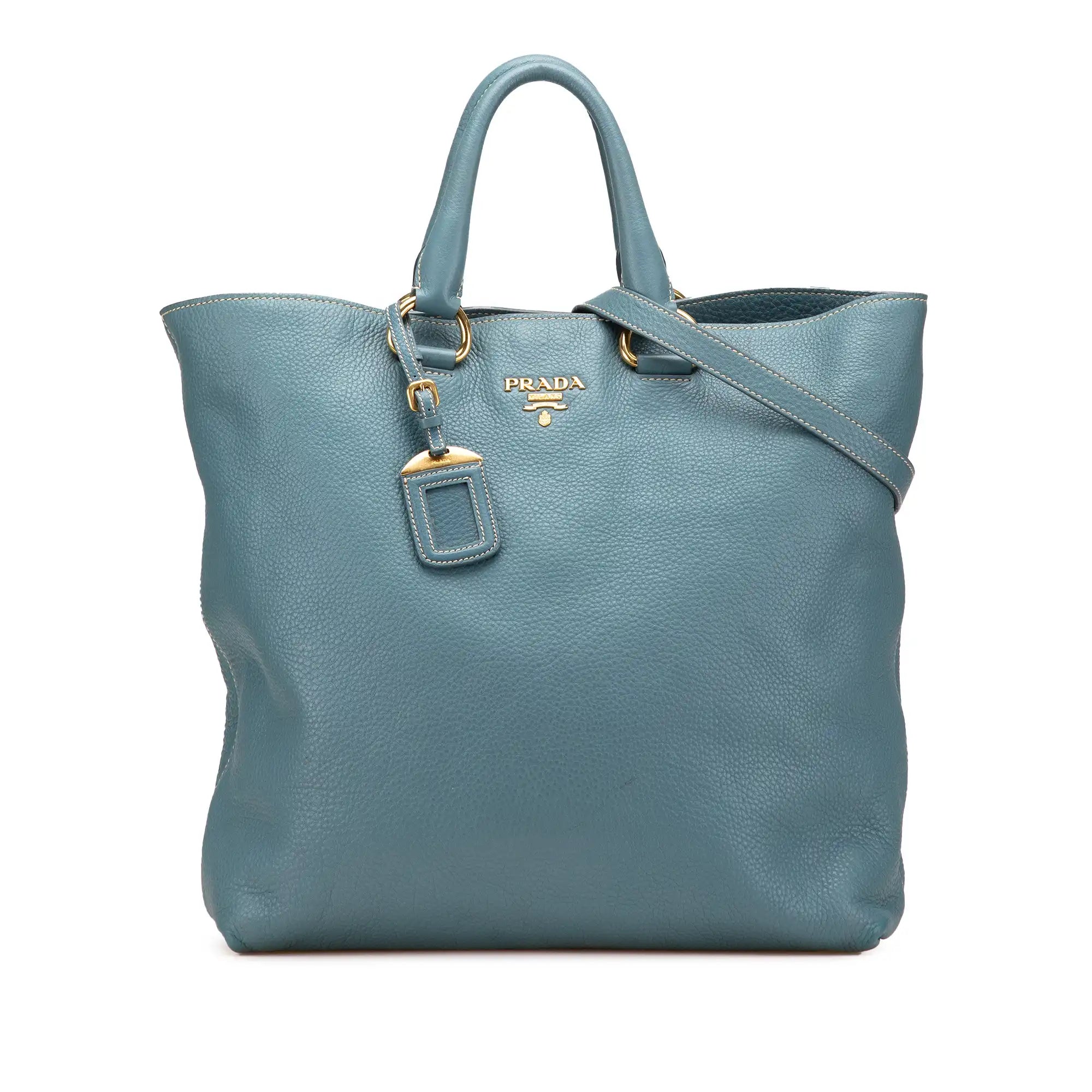 Prada Open Tote Bag Blue Vitello Daino