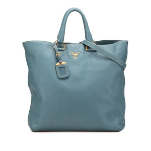 Prada Open Tote Bag Blue Vitello Daino