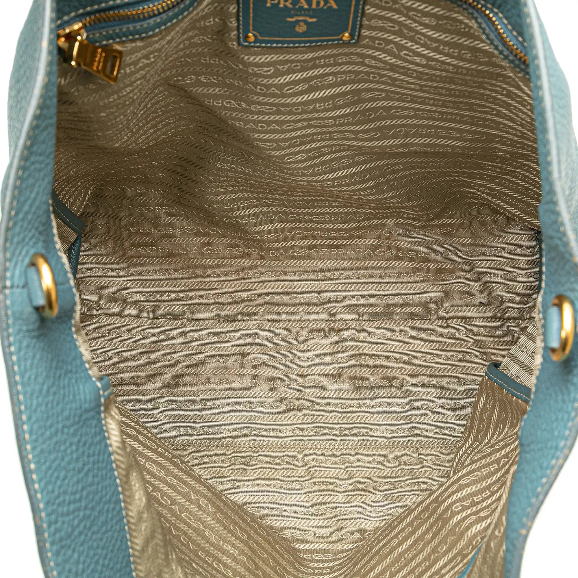 Prada Open Tote Bag Blue Vitello Daino