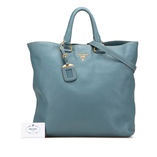 Prada Ouvert Tote Sac Bleu Vitello Daino