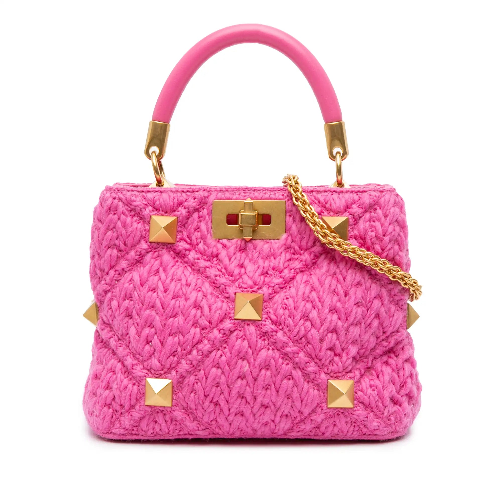 Valentino Roman The Handle Small Pink Studded Wool