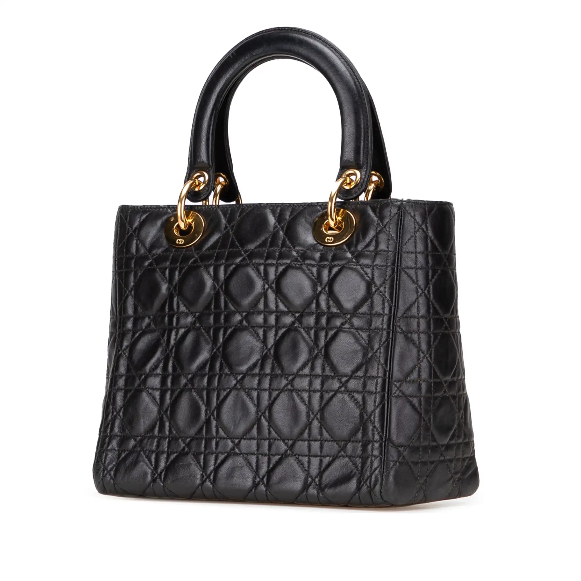 Dior Lady Dior Medium Black Lambskin Gold
