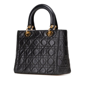 Dior Lady Dior Medium Black Lambskin Gold