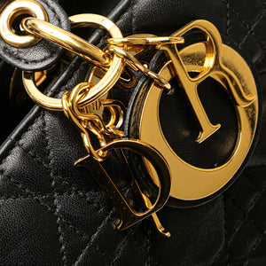 Dior Lady Dior Medium Black Lambskin Gold