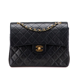 Chanel Classic Double Flap Medium Tall Black Lambskin Gold