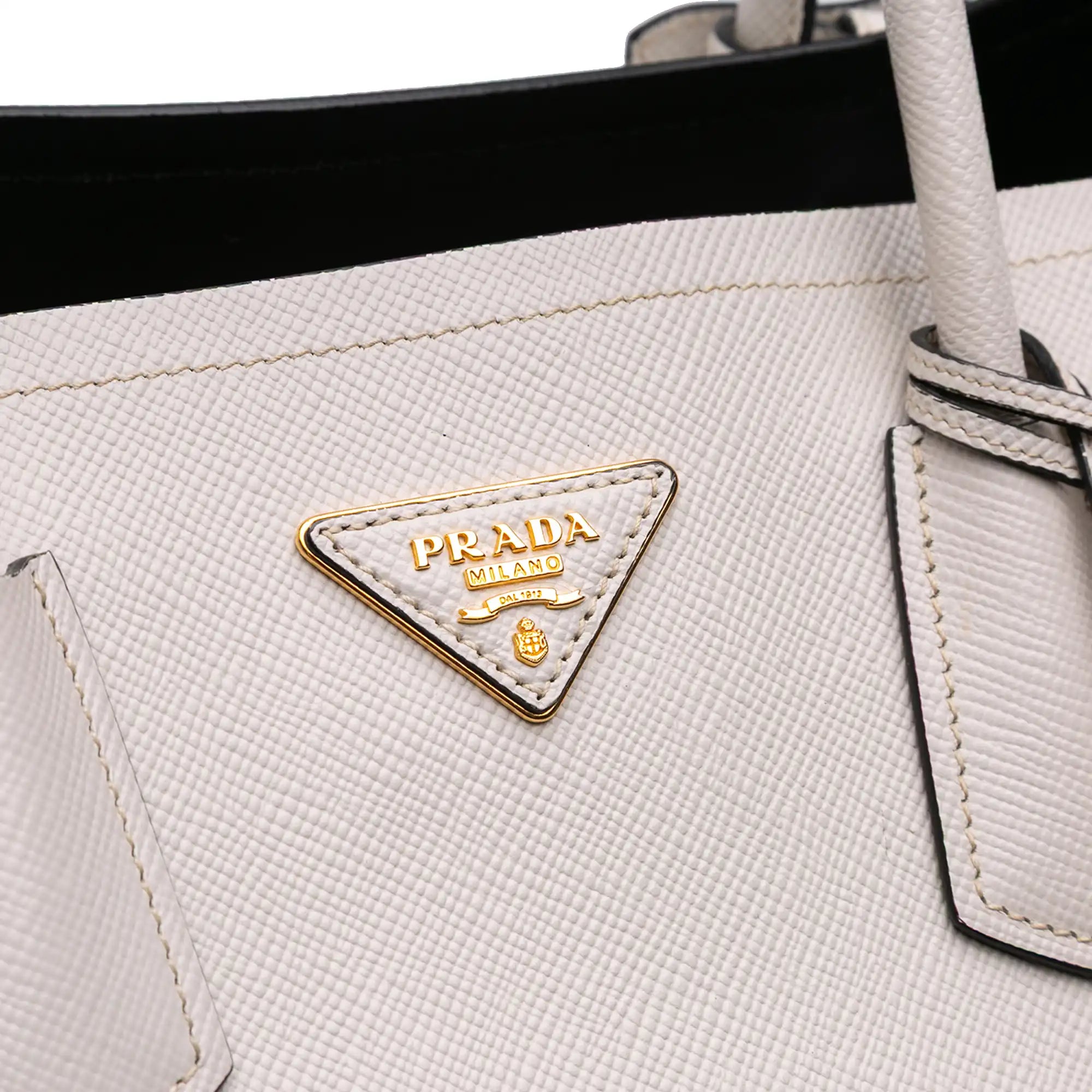 Prada Double Cuir Large White Saffiano