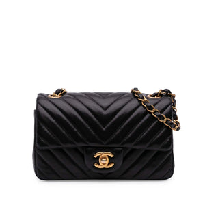 Chanel Classic Single Flap Mini Rectangular Black Chevron Lambskin Gold