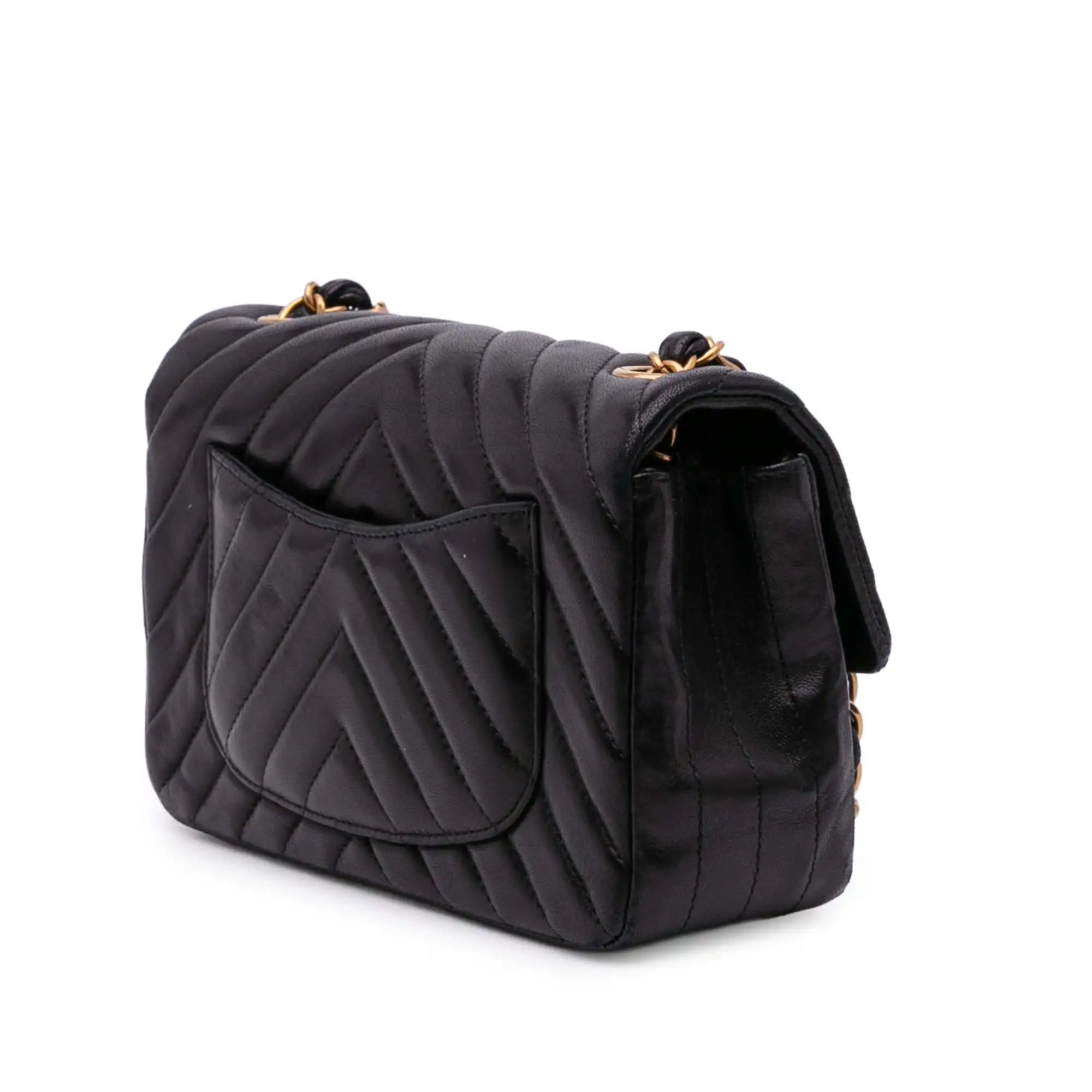 Chanel Classic Single Flap Mini Rectangular Black Chevron Lambskin Gold