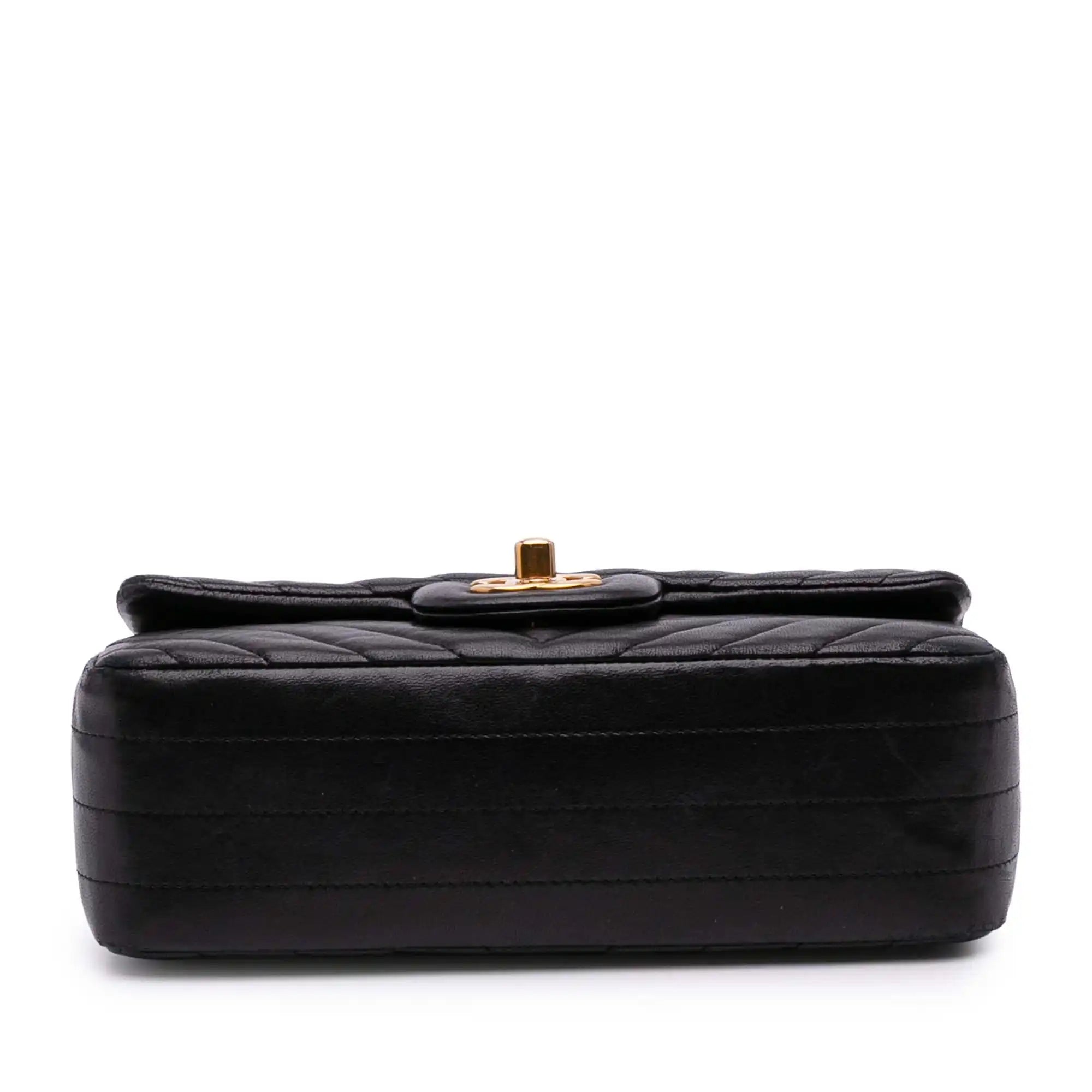 Chanel Classic Single Flap Mini Rectangular Black Chevron Lambskin Gold