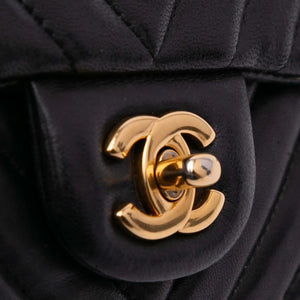 Chanel Classic Single Flap Mini Rectangular Black Chevron Lambskin Gold
