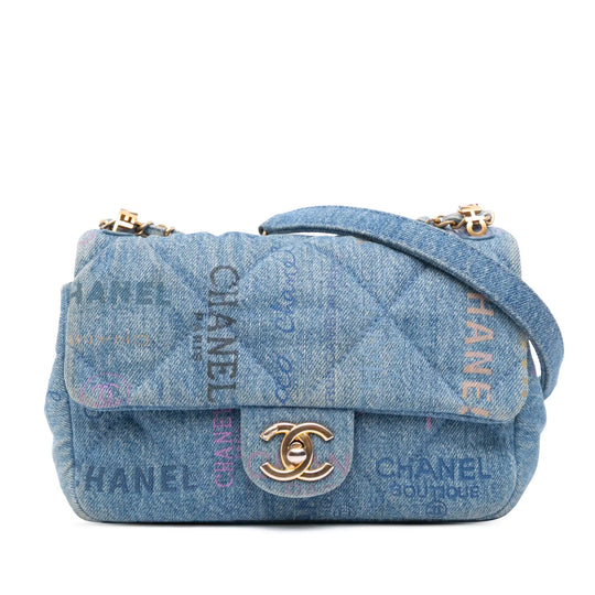 Chanel Mood Flap Mini rettangolare blu denim oro