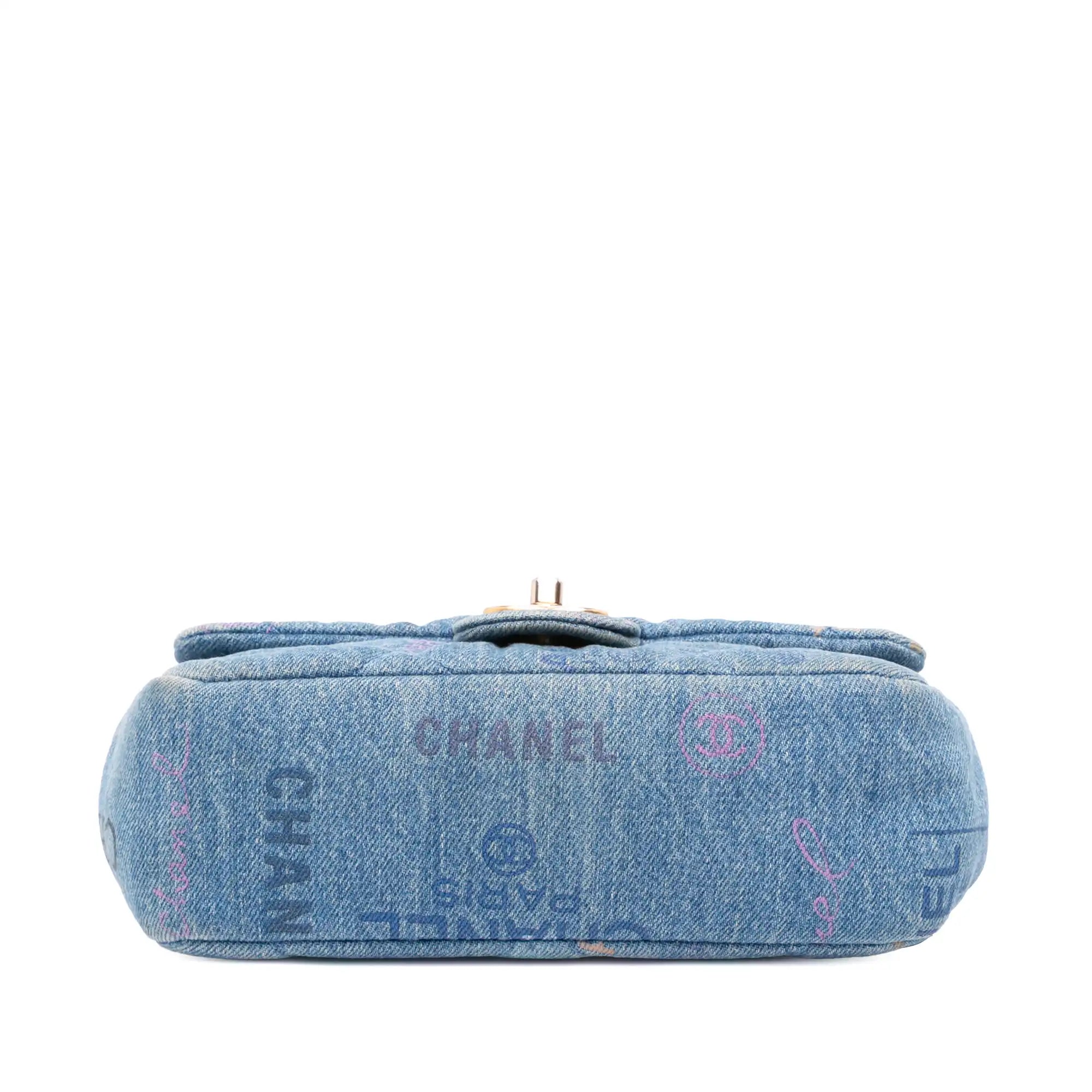 Chanel Mood Flap Mini Rectangular Blue Denim Gold