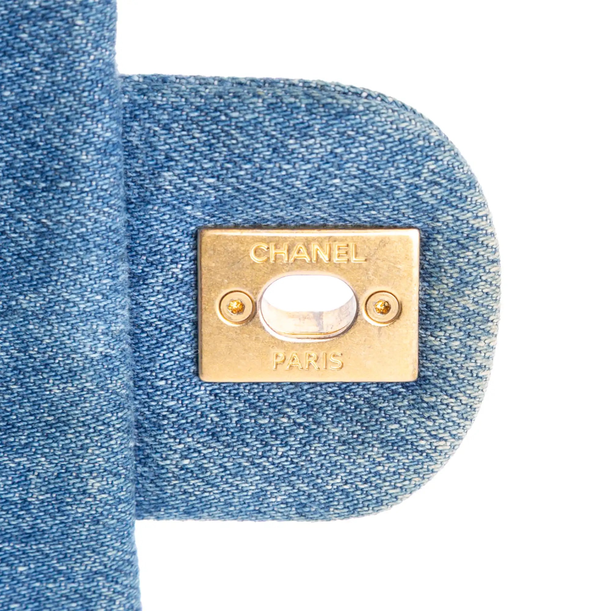 Chanel Mood Flap Mini Rectangular Blue Denim Gold