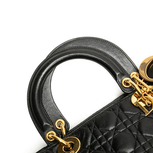 Dior Lady Dior Large Black Cannage Lambskin Gold