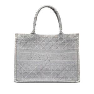 Dior Book Tote Medium Grey Embroided Cannage Canvas