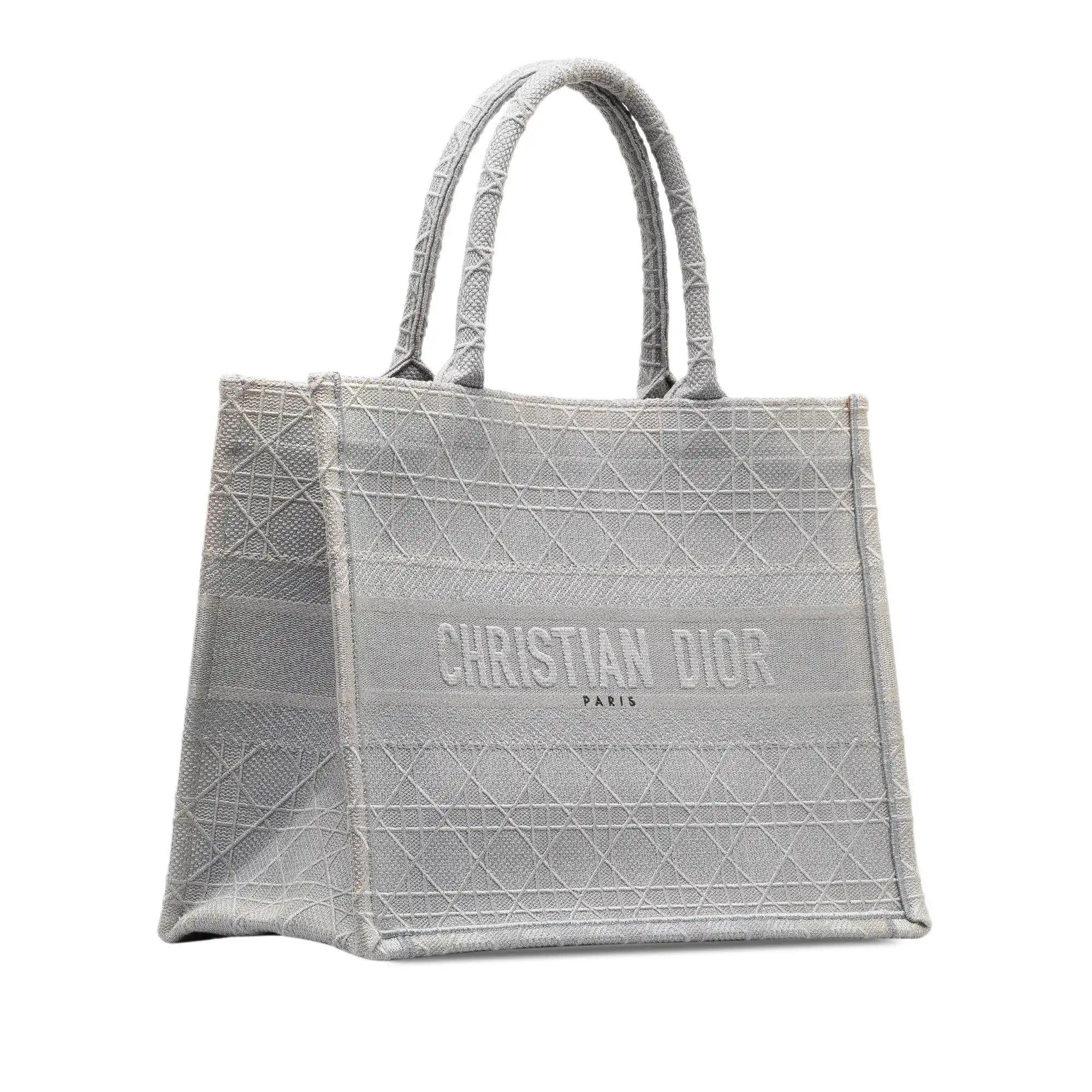 Dior Book Tote Medium Grey Embroided Cannage Canvas