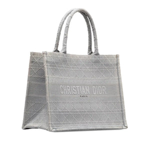 Dior Book Tote Medium Grey Embroided Cannage Canvas