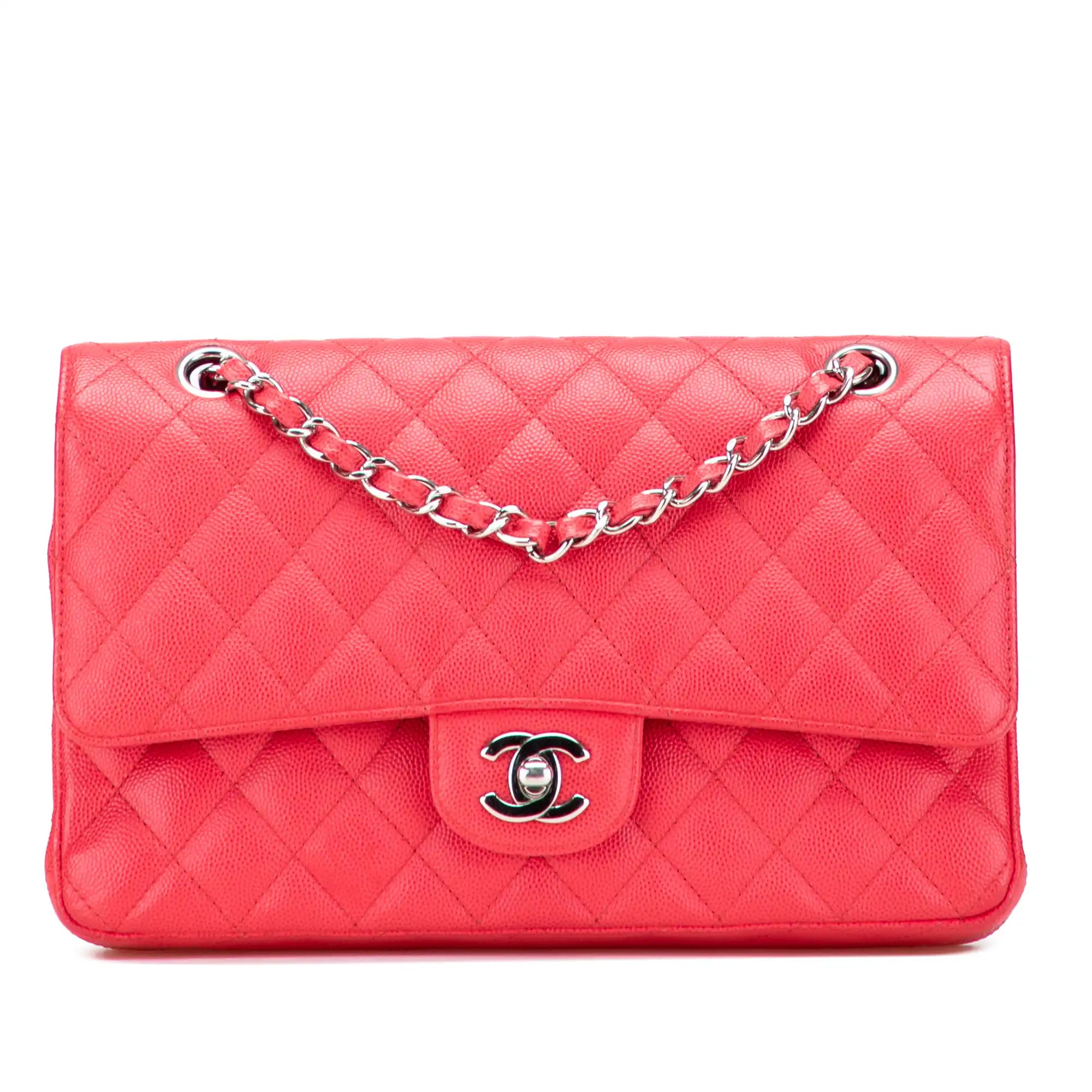 Chanel Classic Double Flap Medium Red Caviar Silver