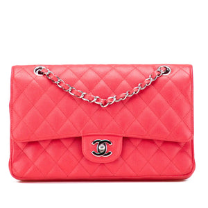 Chanel Classic Double Flap Medium Red Caviar Silver
