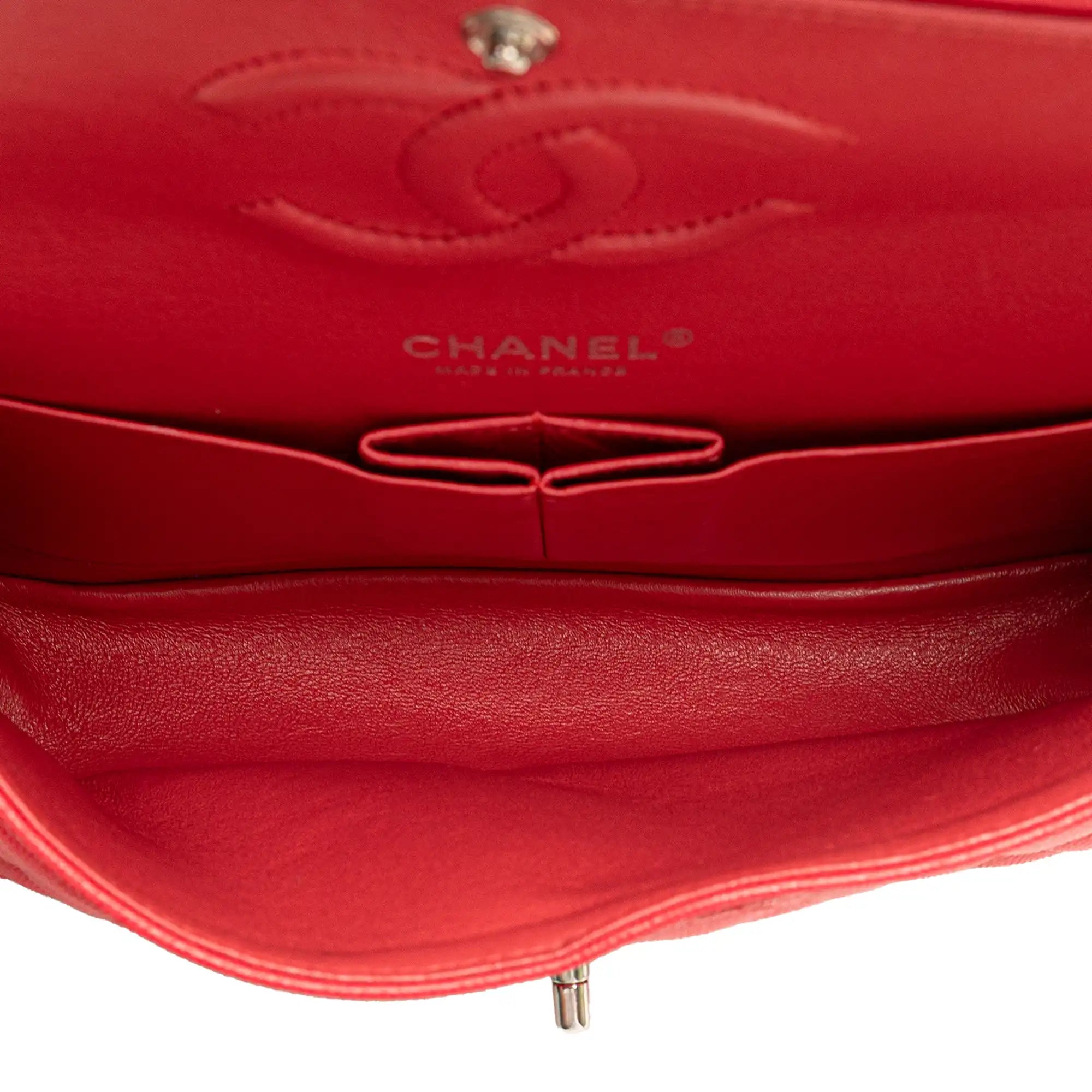 Chanel Classic Double Flap Medium Red Caviar Silver