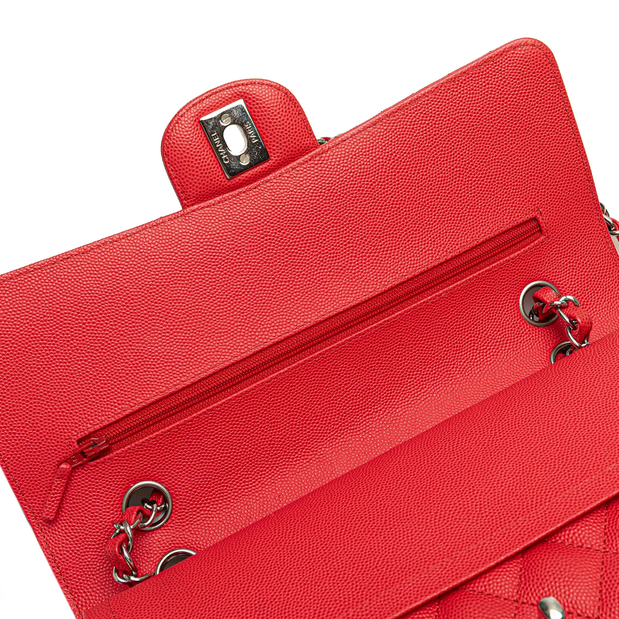 Chanel Classic Double Flap Medium Red Caviar Silver