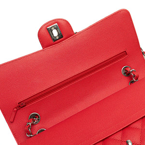 Chanel Classic Double Flap Medium Red Caviar Silver